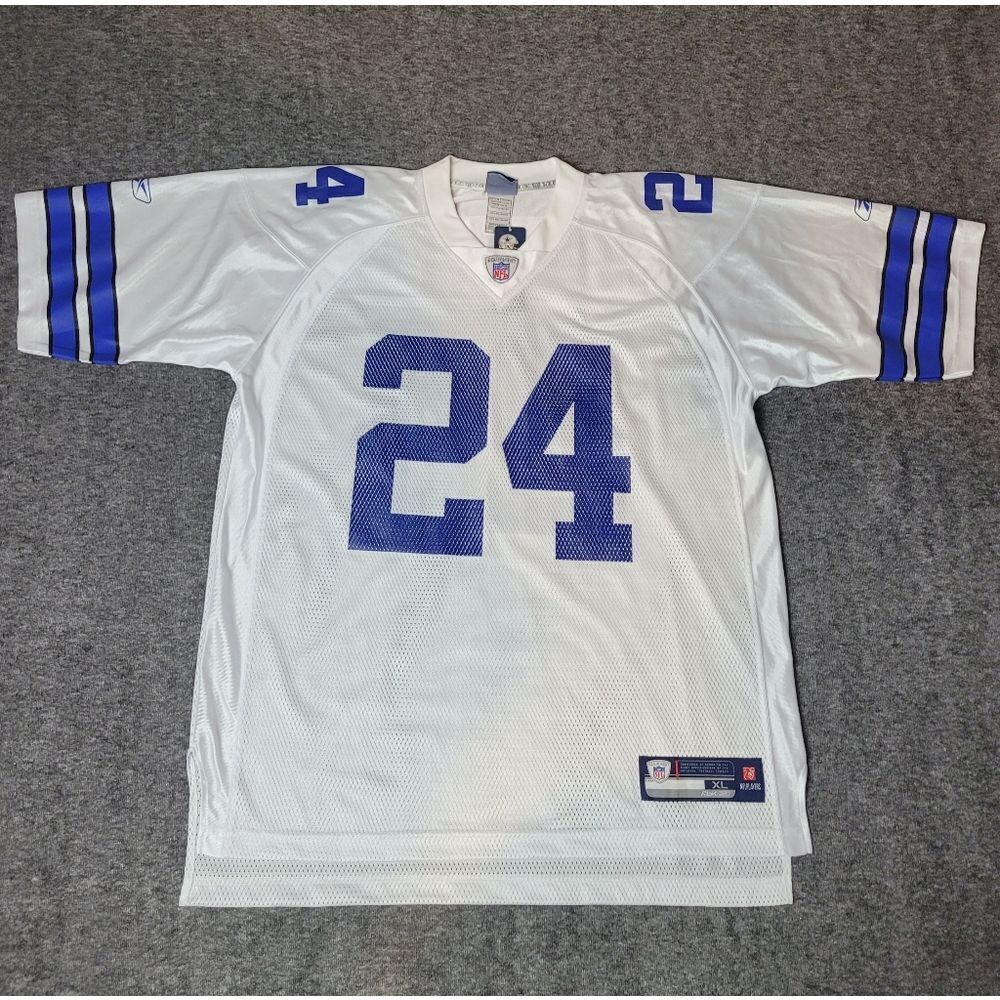 Vtg NFL Dallas Cowboys Men's Size XL Barber#24 Jersey White Blue #24 Reebok New